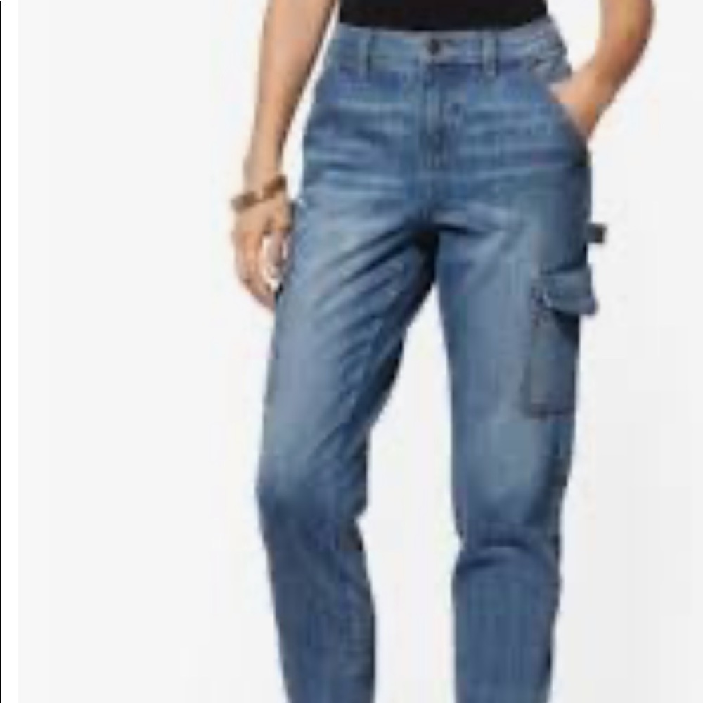 High-Waisted Cargo Ankle Jeans